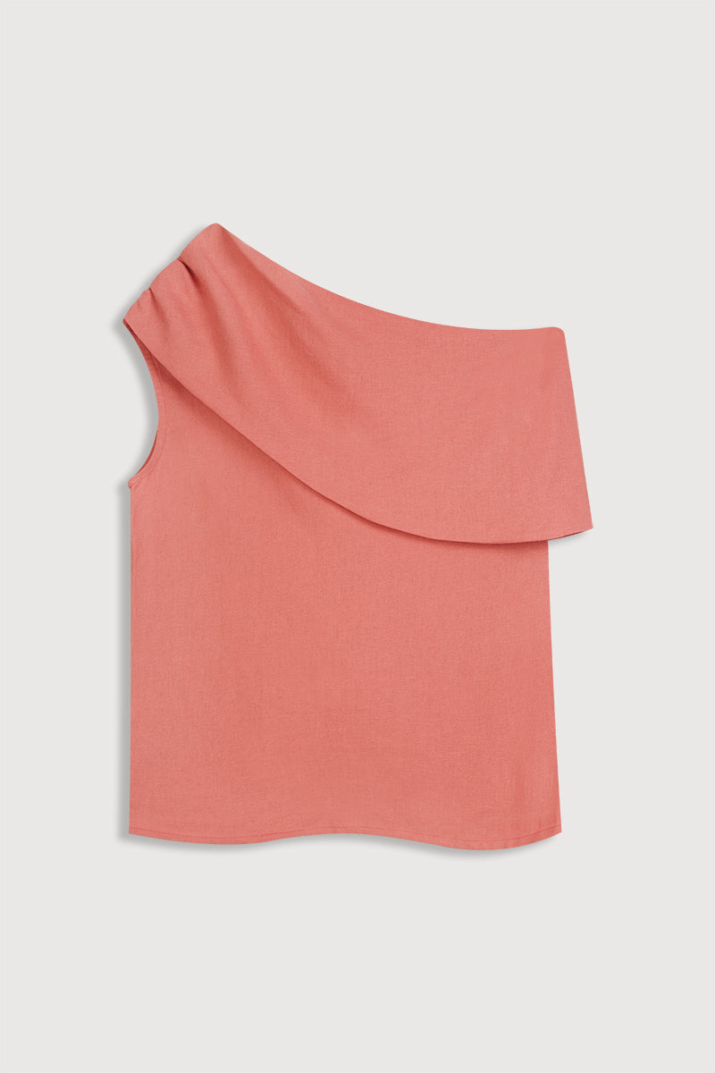 Blusa de lino rosa empolvado y hombro descubierto