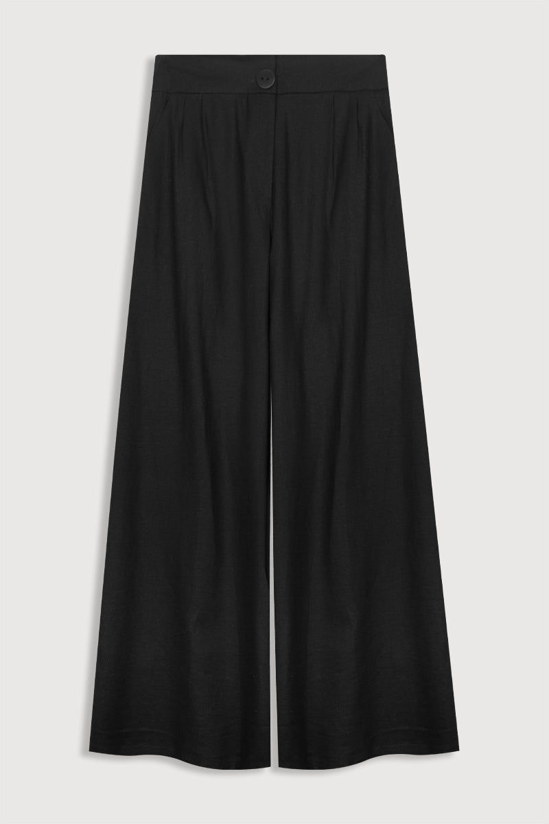 Pantalón Palazzo de Lino Negro con pinzas