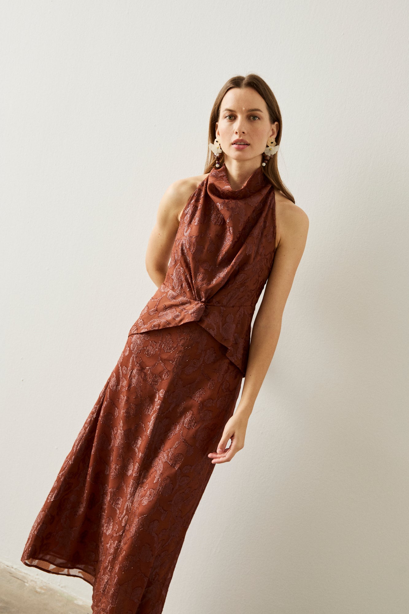 Vestido midi color teja