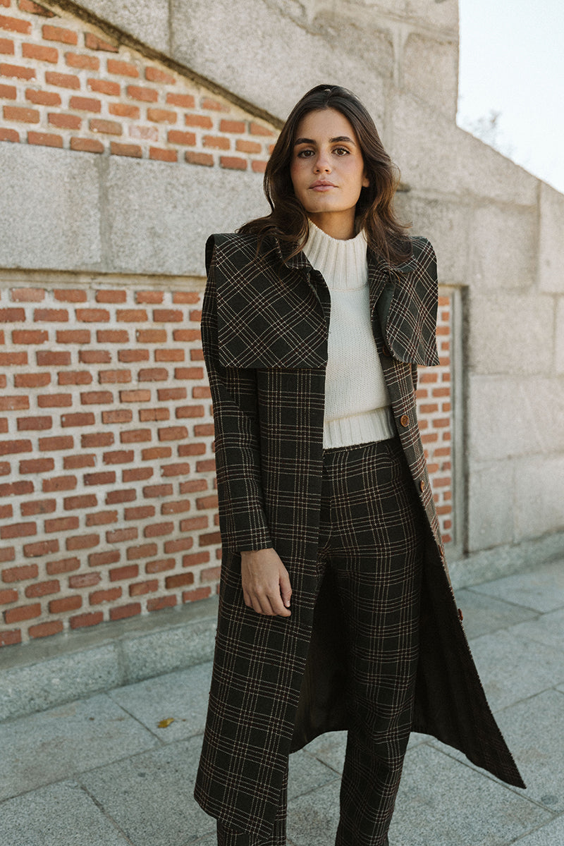 Abrigo Largo Cuadros Solapa Terciopelo Abrigo Largo Cuadros Para