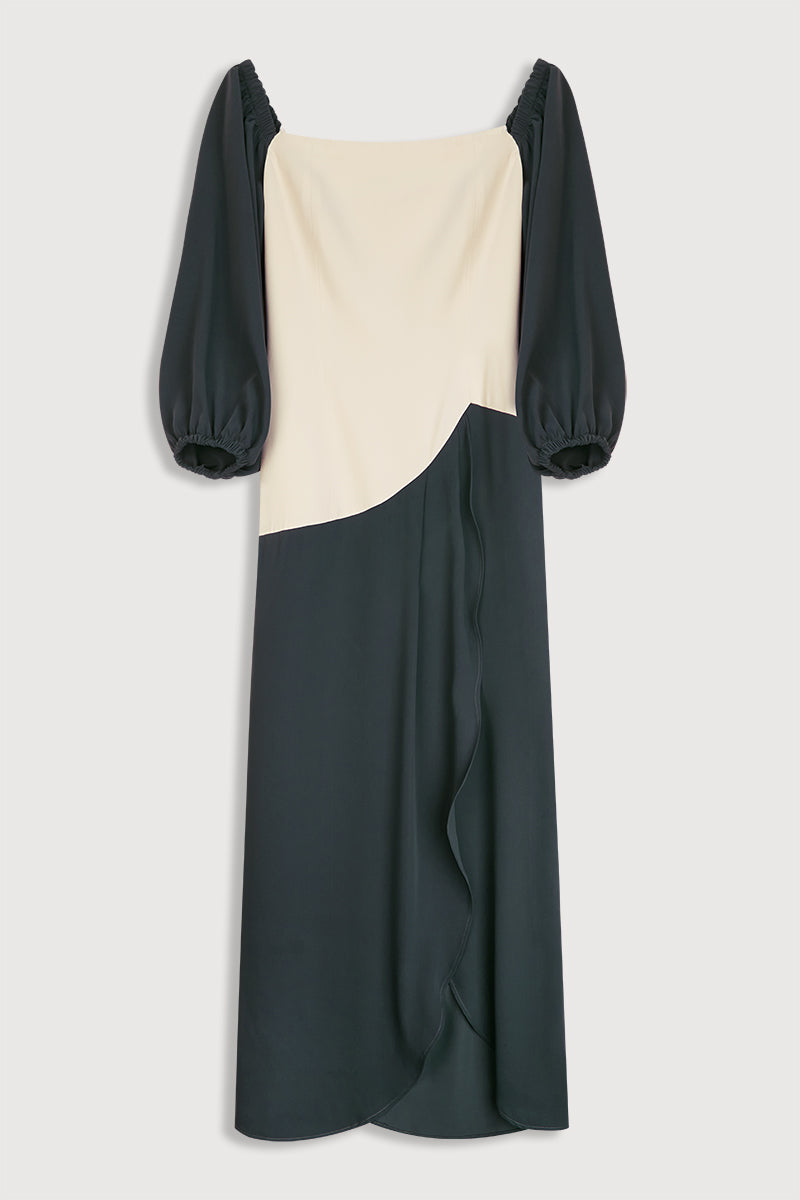 Vestido midi bicolor