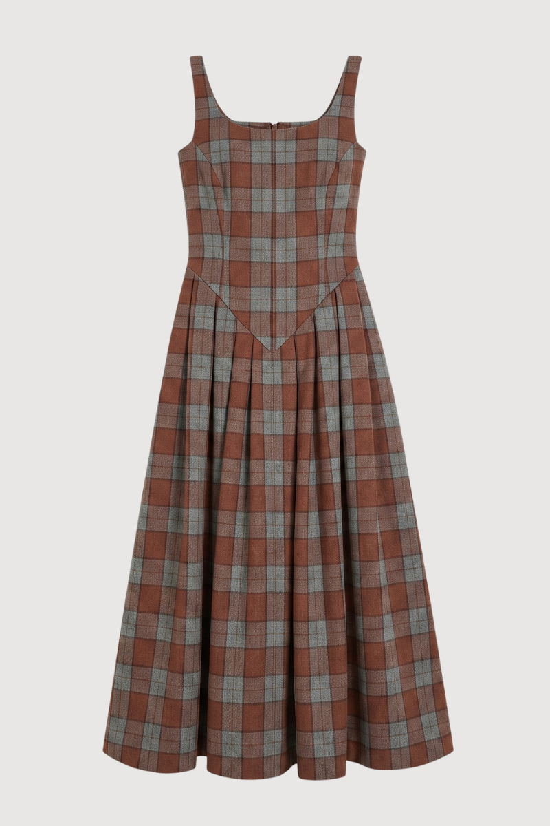 Vestido Martha cuadros marrón