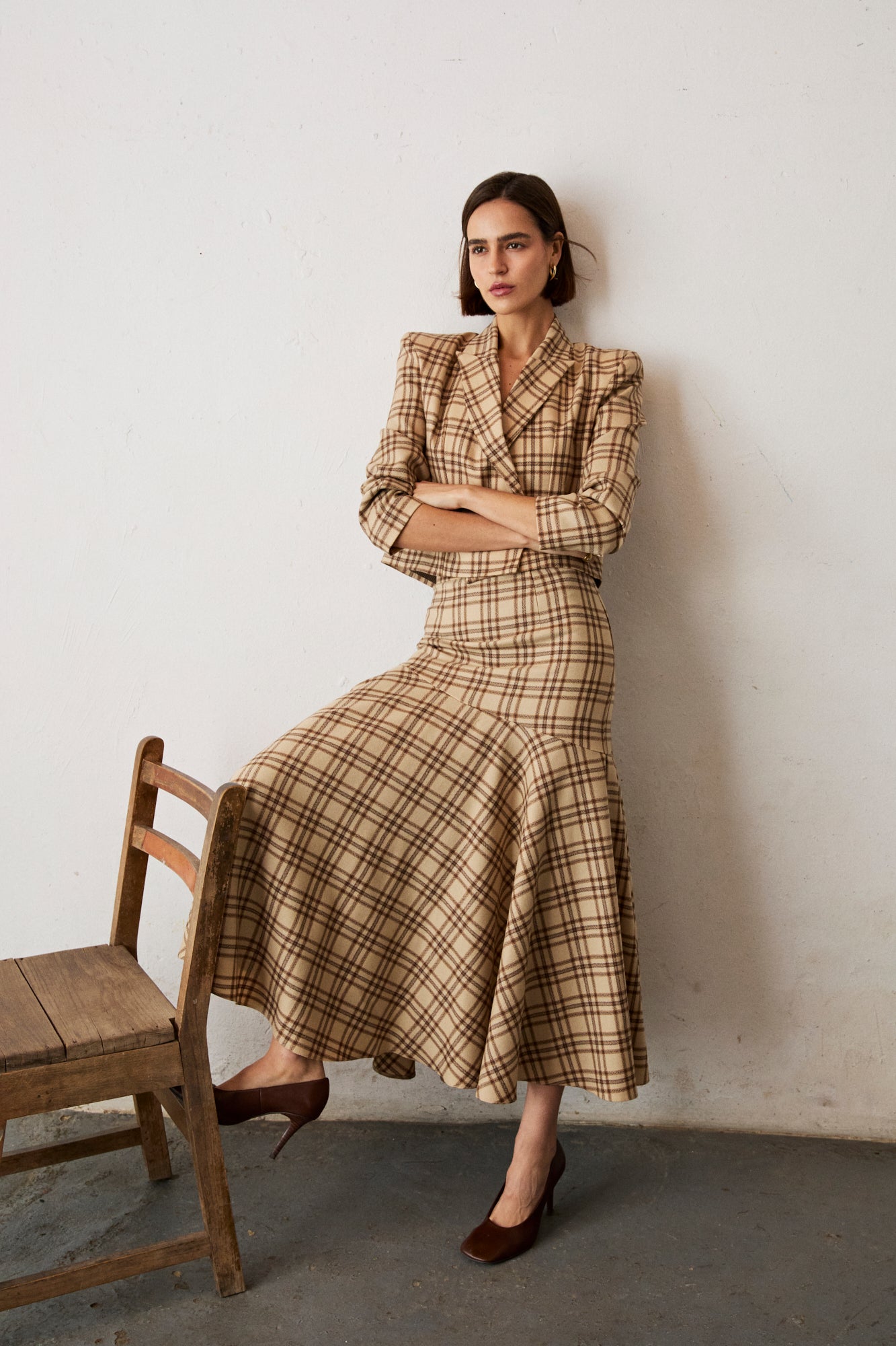 Falda Sara cuadros beige