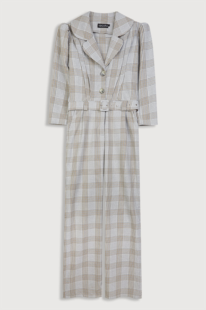 Mono de manga larga abullonada y escote en uve con solapa