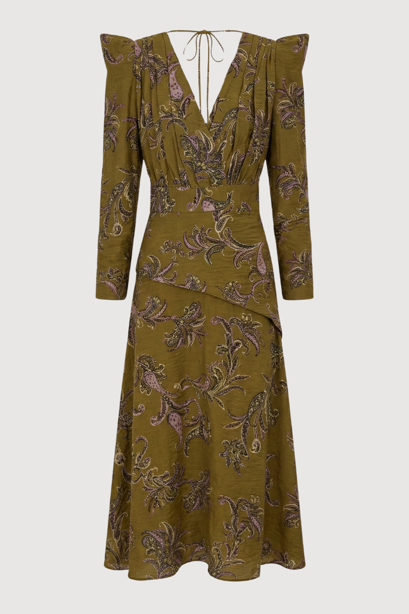 Vestido midi verde estampado