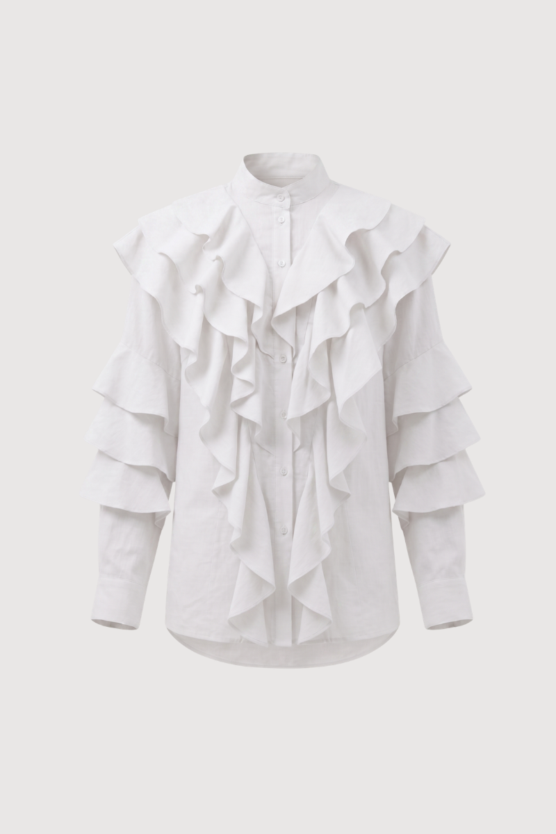 Camisa blanca volantes mujer