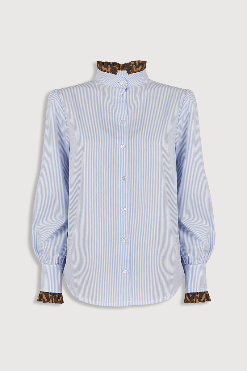 Camisa rayas Celeste cuello y puños Animal print