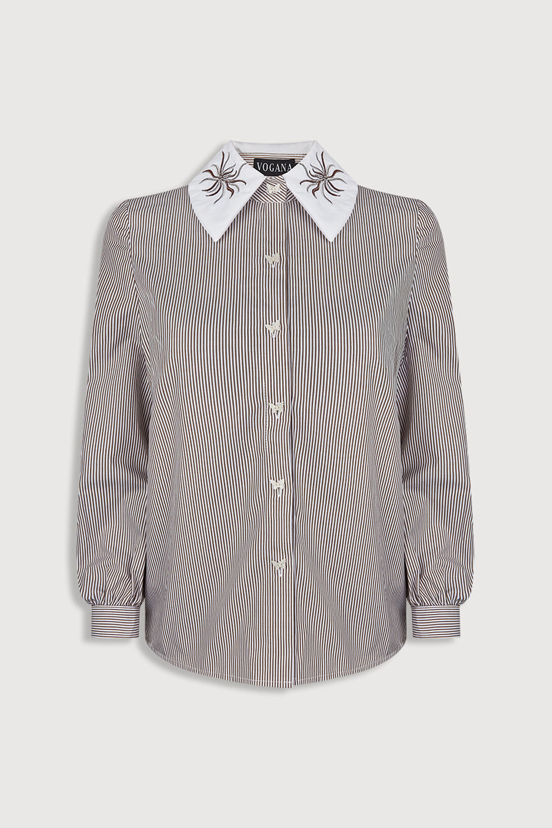Camisa Rayas con Cuello bordado