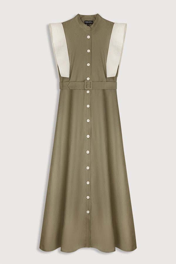 Vestido de fiesta de lino verde abotonado
