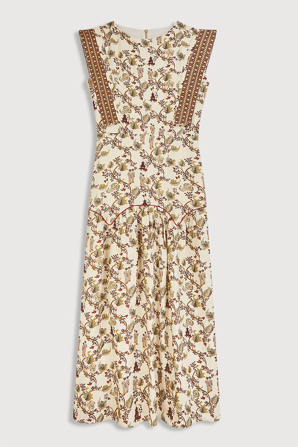 Vestido de fiesta midi de lino estampado oriental