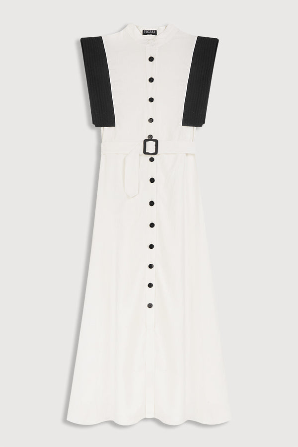 Vestido de fiesta de lino blanco abotonado 5
