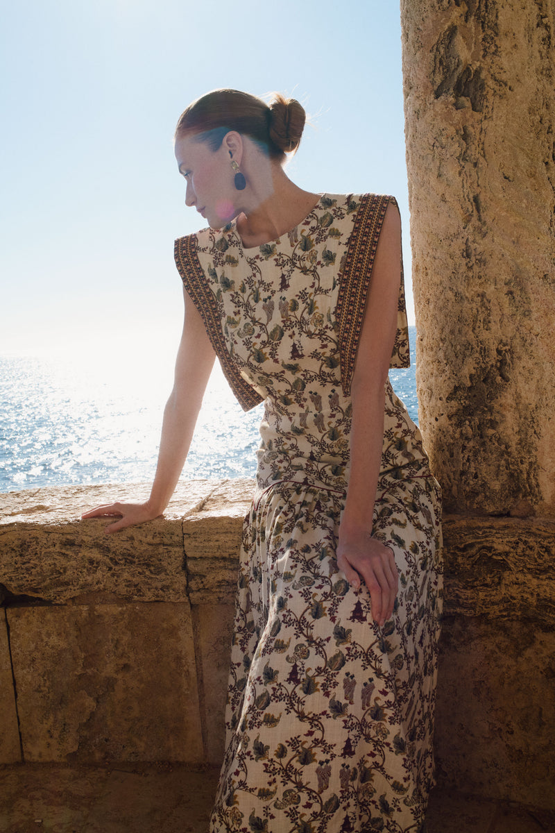 Lino Estampado Vestido Lino Midi Vestido De Fiesta Midi De Lino Y