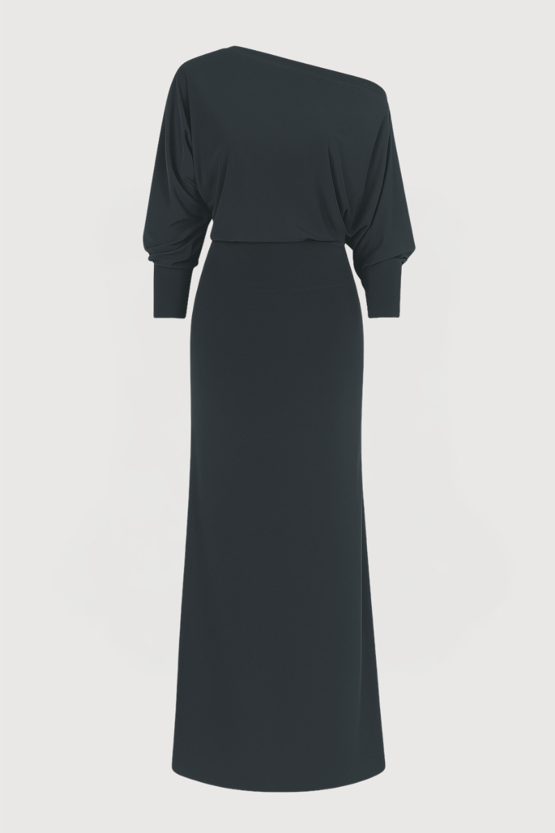 Vestido midi de manga larga en color plomo.  